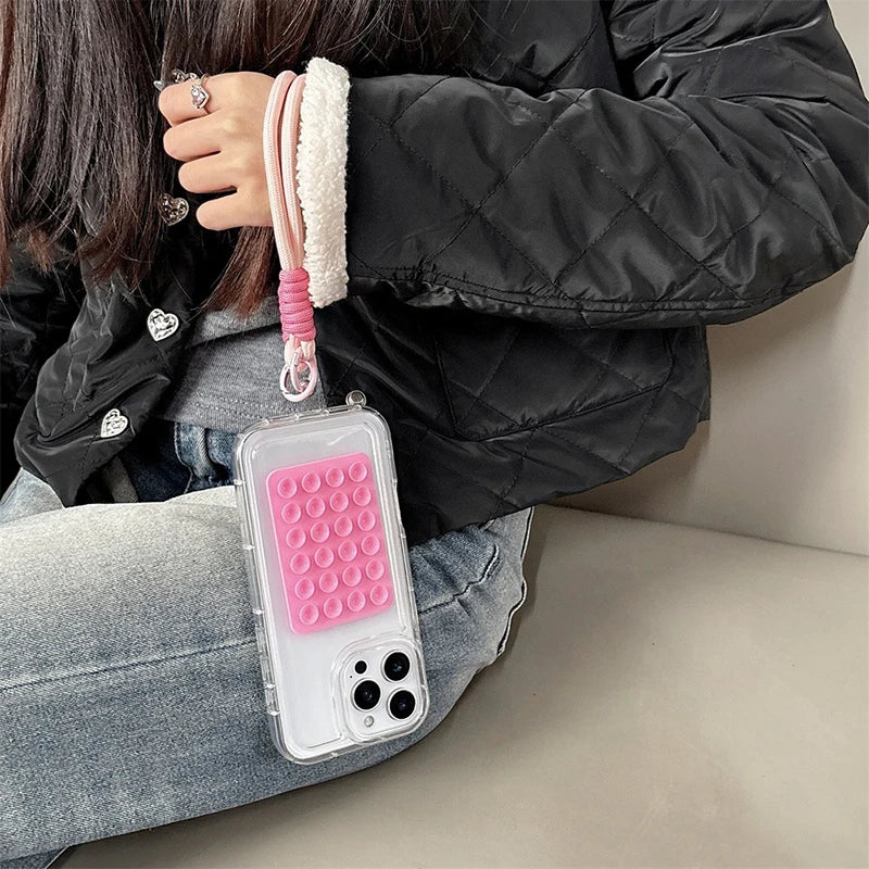 Suction Cup Airbag With Lanyard Phone Case For iPhone 17 16 15 14 13 12 11 Pro Max XR X XS 7 8 Plus Mini Clear Shockproof Cover