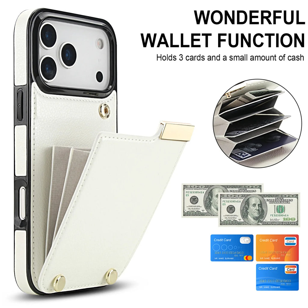 Two Layer Card Pockets Hardware Buckle Leather Case For iPhone 17 11 12 13 14 15 16 Pro Max XR X XS 7 8 Plus 16e 17 Air Cover