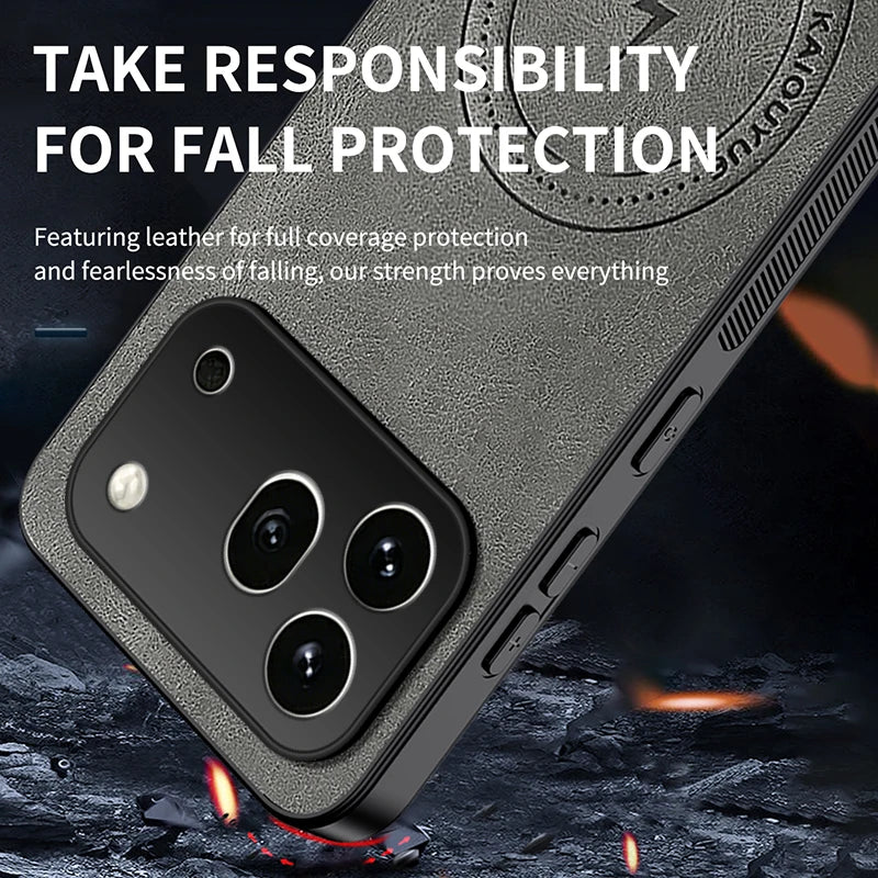 For MagSafe Magnetic Case for Honor 600 Pro Napa-textured Silicone Leather Back Cover for Honor600 600pro Anti-Fingerprint