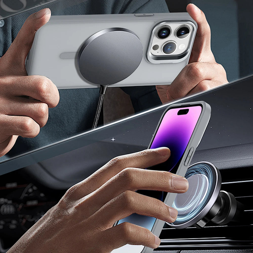 Shockproof Armor Matte Case For iPhone 17 16 15 14 13 12 11 Pro Max 16Pro iPhone16 Magsafe Mag Safe Wireless Charge Stand Cover