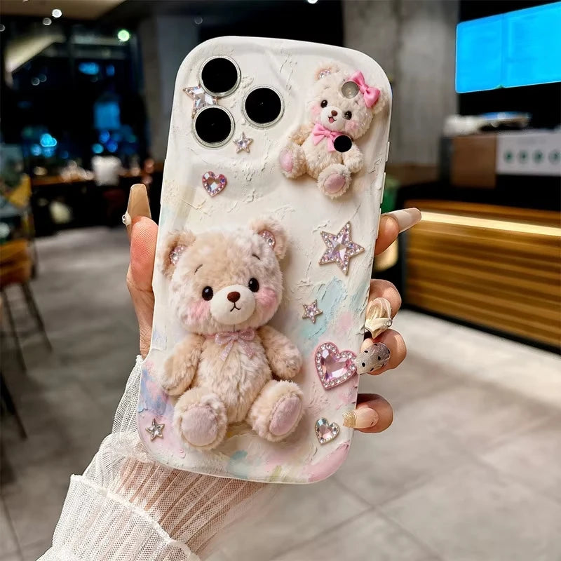 Cute Pink Teddy Bear & Love Phone Case for Xiaomi Redmi Note 15 14 13 12 11 Pro Plus 4G 5G 15C 14C 13C 12C 10 10C 9 9A 9C Cover