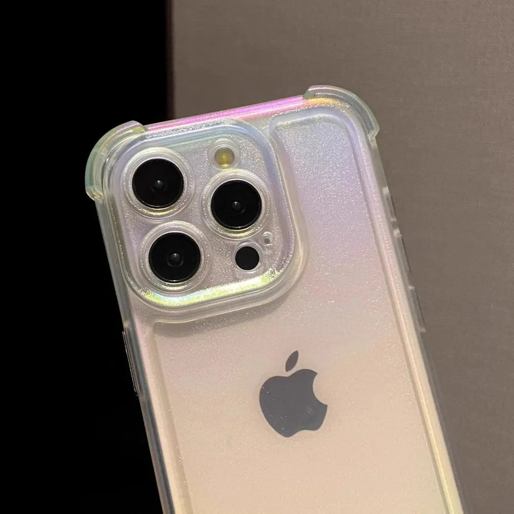 Luxury Laser Rainbow Transparent Matte Phone Case for IPhone 11 12 13 14 15 16 ProMax 14 Plus Soft Shockproof Bumper Cases Cover