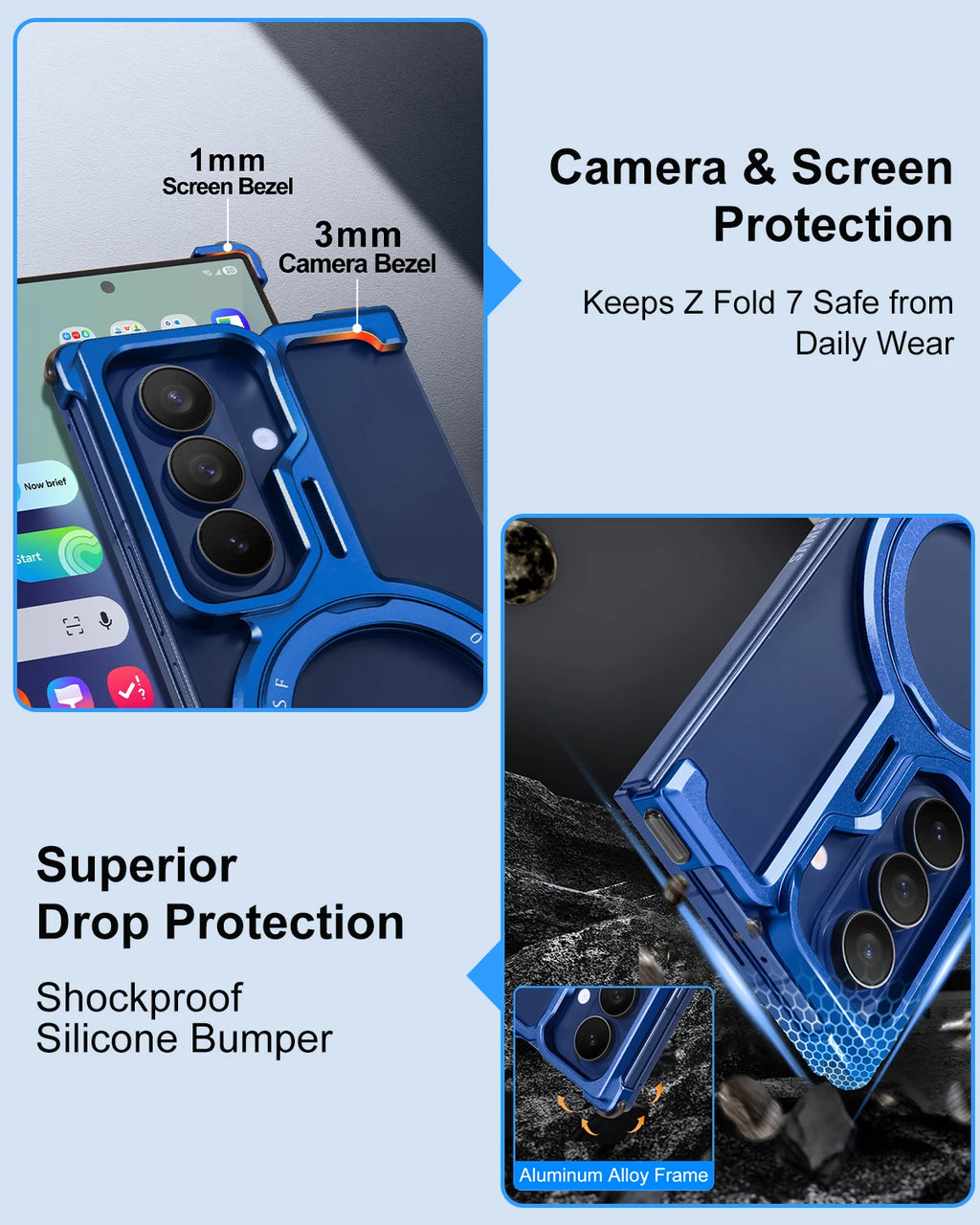 Oatsbasf Magnetic Phone Case for Samsung Galaxy Z Fold 7 with Stand 360°Rotatable Wireless Charging Metal Frameless Bumper Cover