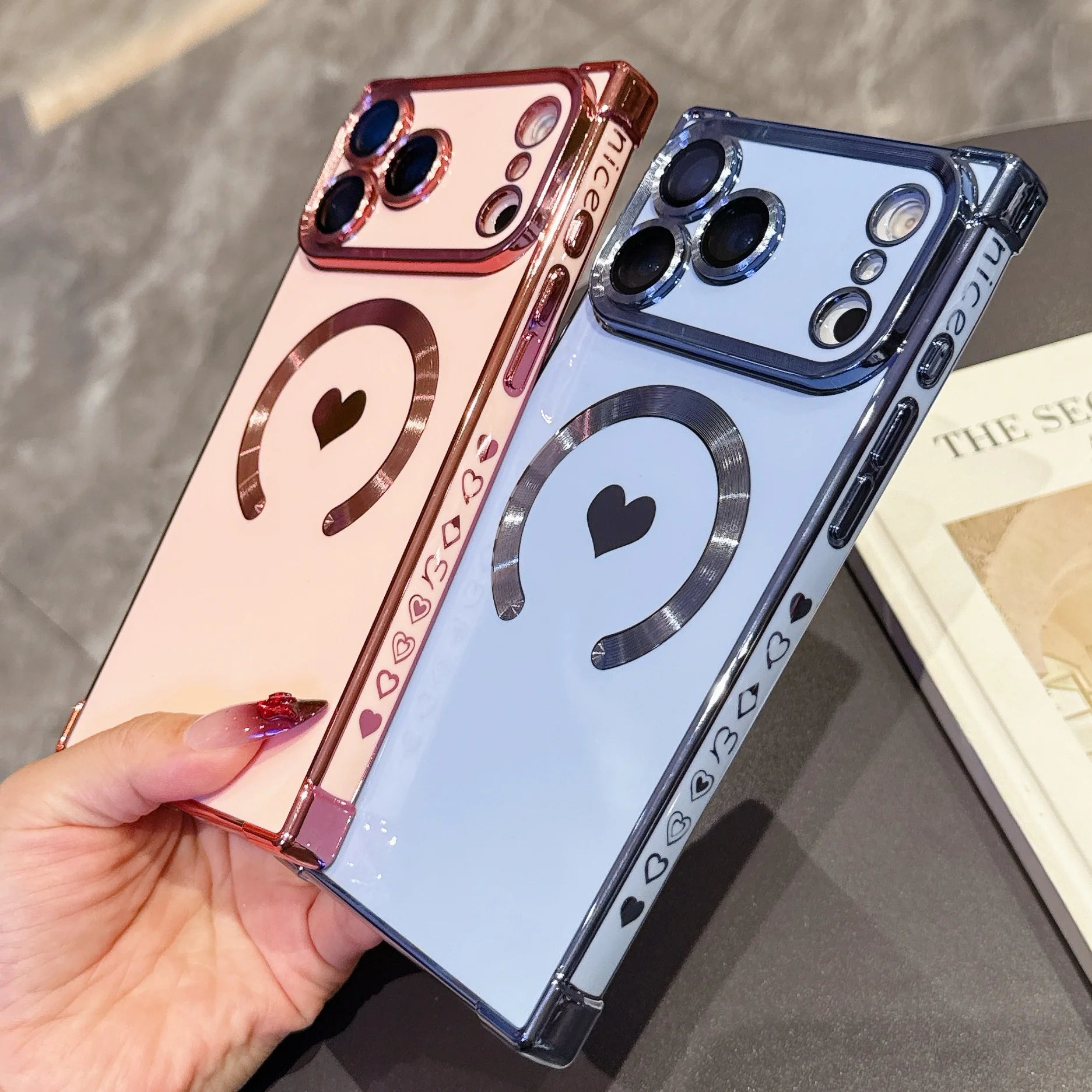 For iPhone 17 Pro Max Plating Heart Cases For iPhone 16 Pro Max 15Pro 14 Plus 13Pro Magnetic Wireless Charging Soft Phone Case