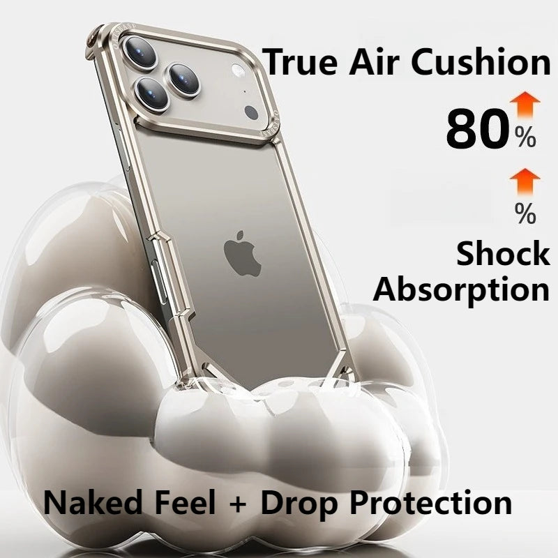 Oatsbasf Metal Magsafe Phone Case for iPhone 17 Air/17 16 15 Pro/Pro Max Ultra-thin Frameless Phone Case Air Cushion Shockproof