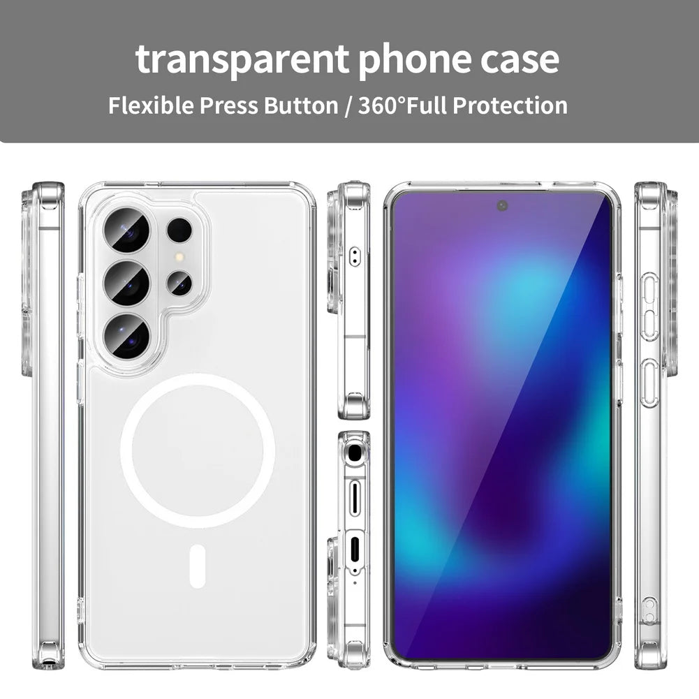 Original Anti-yellowing Transparent Magnetic PC Case for Samsung S26 S25 S24 Plus Ultra Camera Protector Airbag Shockproof Funda