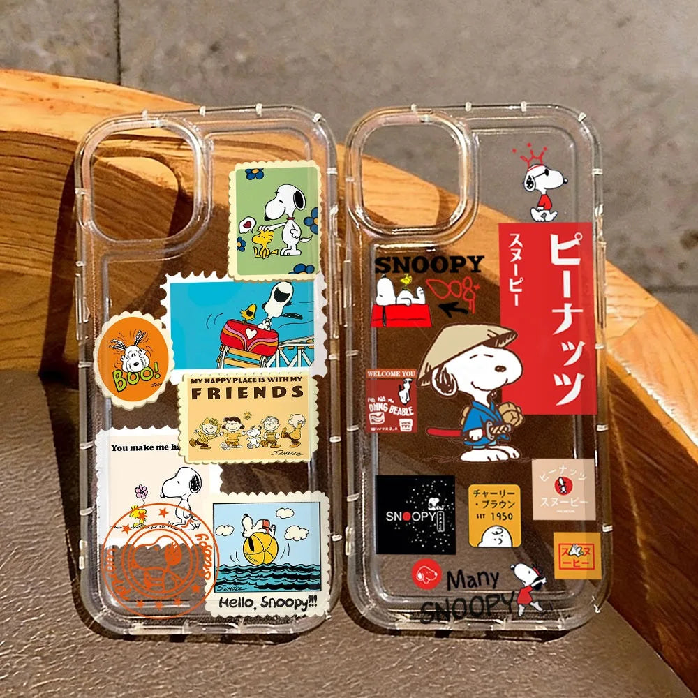 Lovely Cartoon Hot Snoopys Phone Case for iPhone 17 16 15 14 13 12 11 Pro Max Plus X XR XSMax Airbag Anti Fall Clear Back Cover