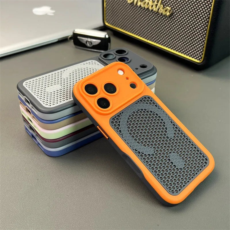 Slim Matte Cooling Skin-friendly for Magsafe Case For iPhone 17 16 15 14 13 12 Pro Max 16 15 14 Plus Mesh Heat Dissipate Cover