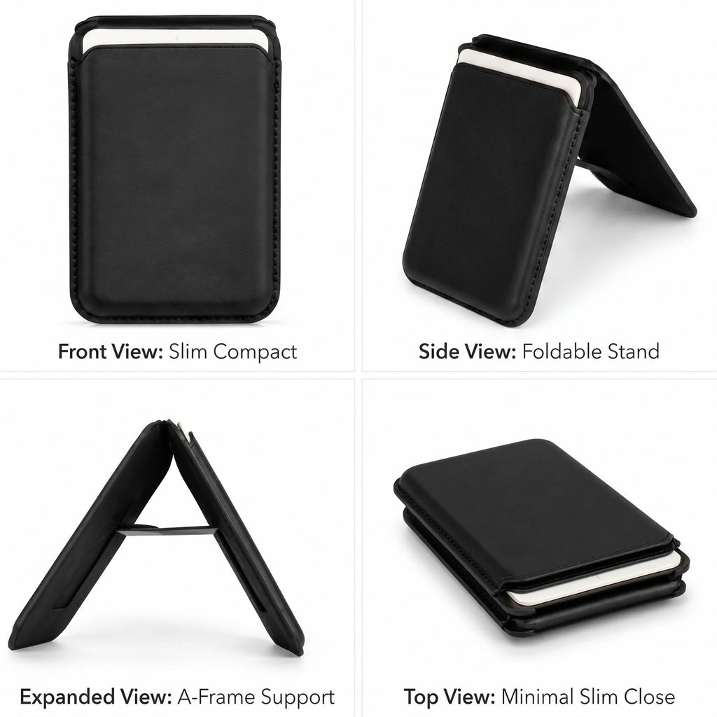 2 in 1 MagSafe Wallet Stand N52 Magnet PU Leather RFID Blocking Foldable Kickstand Hold 2 Cards Portable for IPhone 12-16 Series