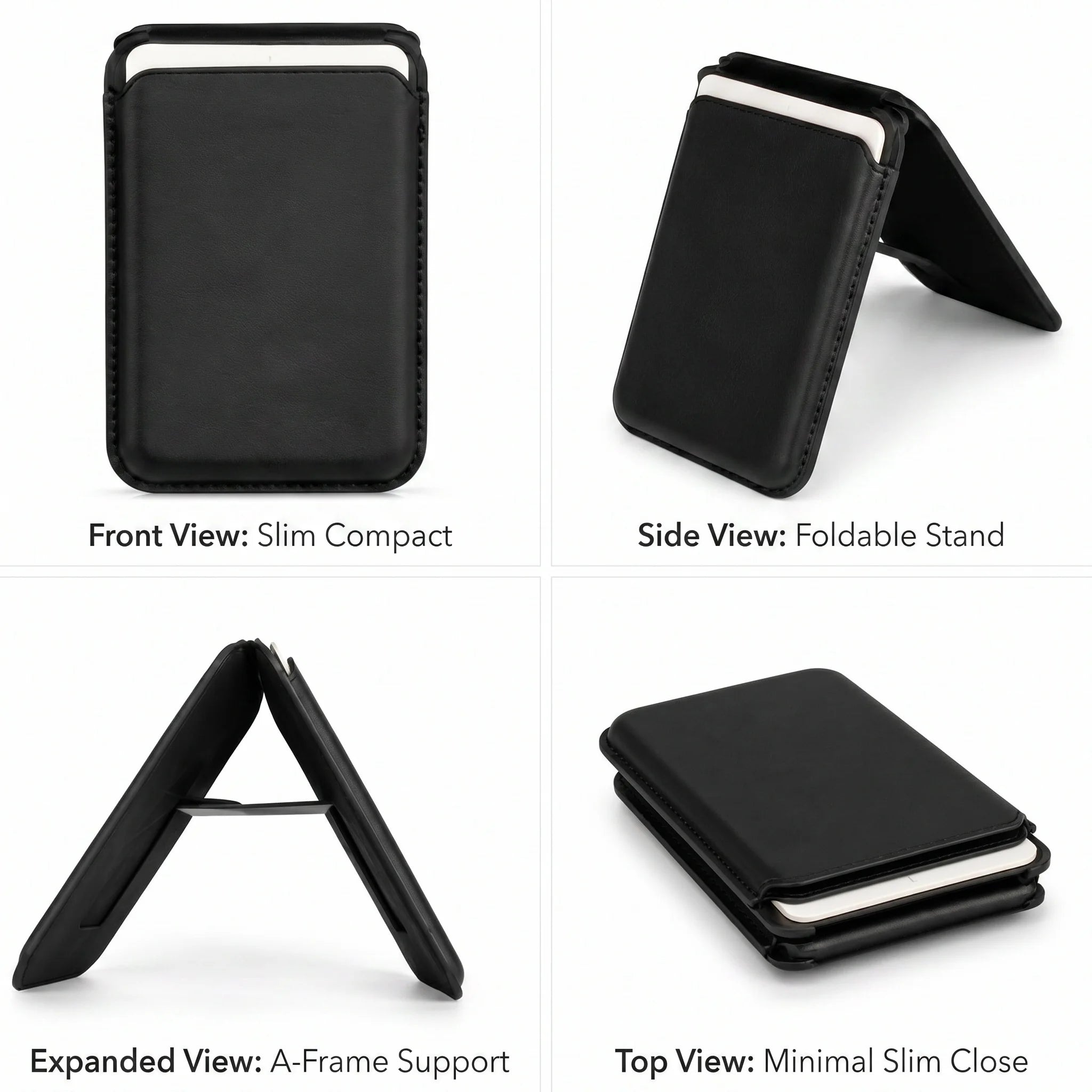 2 in 1 MagSafe Wallet Stand N52 Magnet PU Leather RFID Blocking Foldable Kickstand Hold 2 Cards Portable for IPhone 12-16 Series