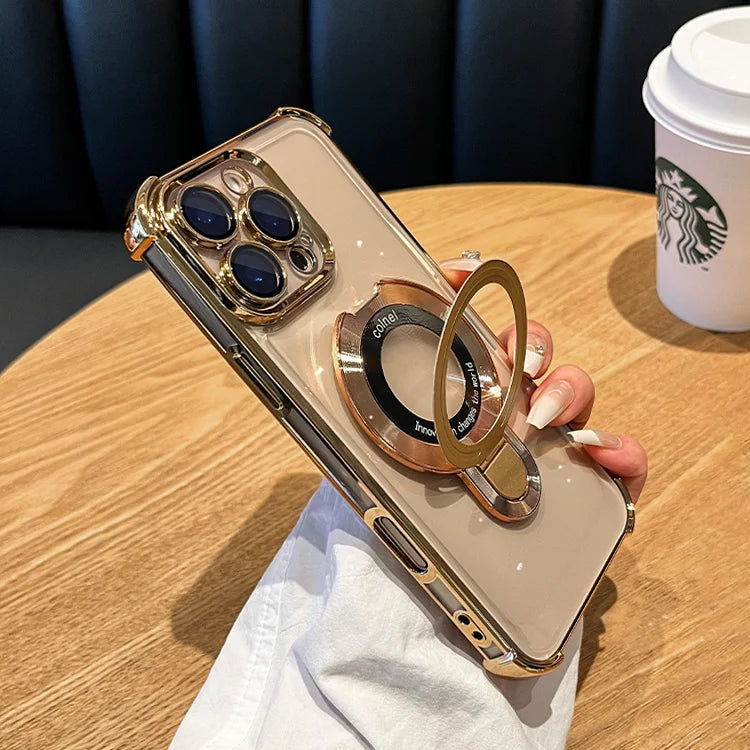 Luxury Plating For Magsafe Wireless Charge Case For iPhone 17 Air 16 15 14 13 12 11 Pro Max Plus Clear Magnetic Stand Cover