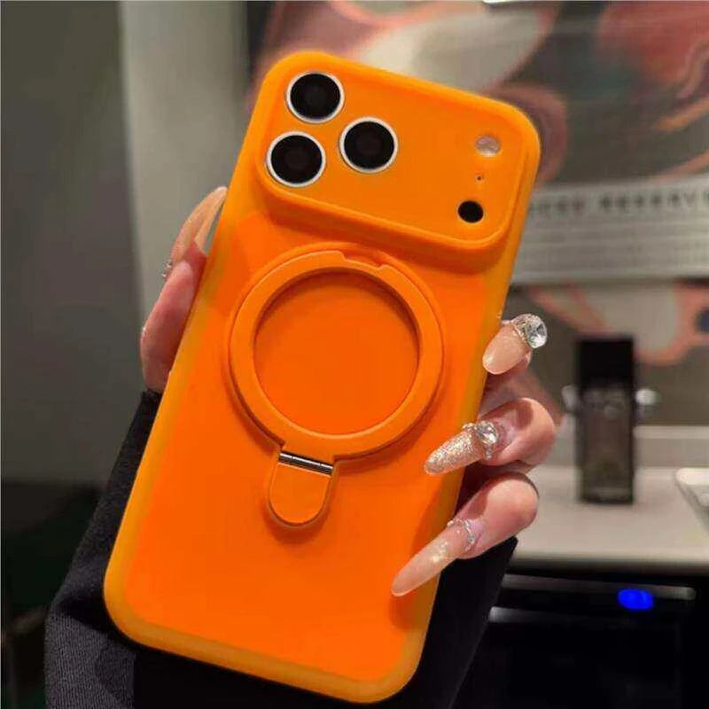 Luxury two-color magnetic stand phone case For Magsafe For iPhone 17 Pro Max 16 15 Silicone skin-like simple back cover