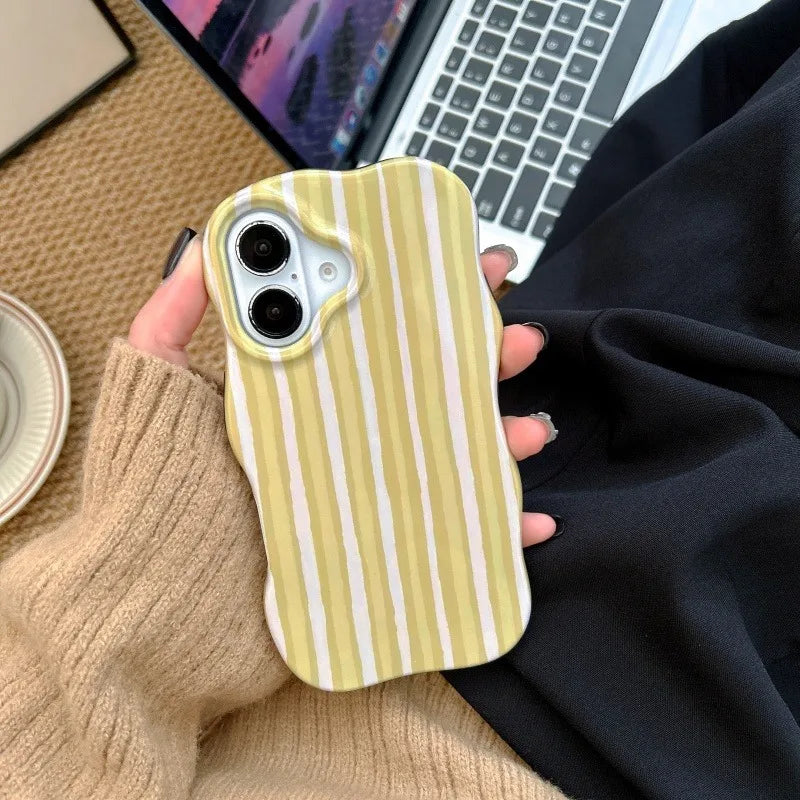 Colorful Stripes Glossy Wave Phone Case for iPhone 15 16 17 Pro Max 14 13 12 17 Air Double Color Contrast Hard PC Ins Cover