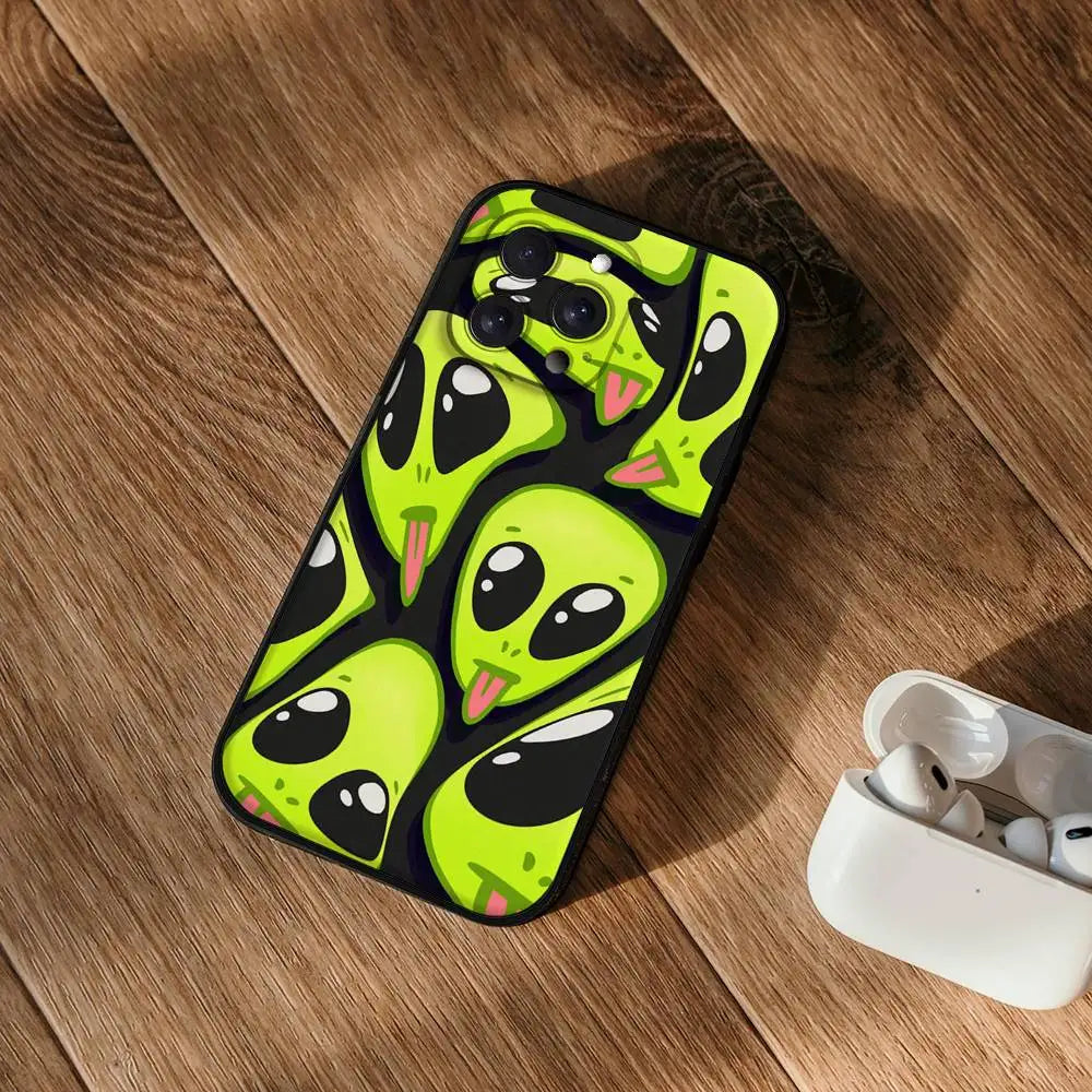 Cute Cartoom Alien Phone Case For IPhone 17 Pro 15 13 14 16 11 12 Pro Max 7 8 Plus XR XS X SE Matte Soft Funda Silicone Cover