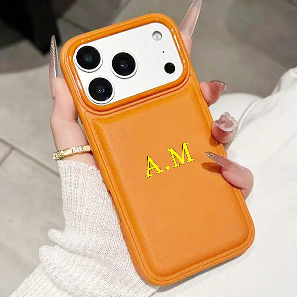 Custom Name Phone Case For iPhone 17 16 15 14 13 Pro Max 7 8 Plus 17Air X XS XR SE 16E Faux Leather Cover Couple Gift