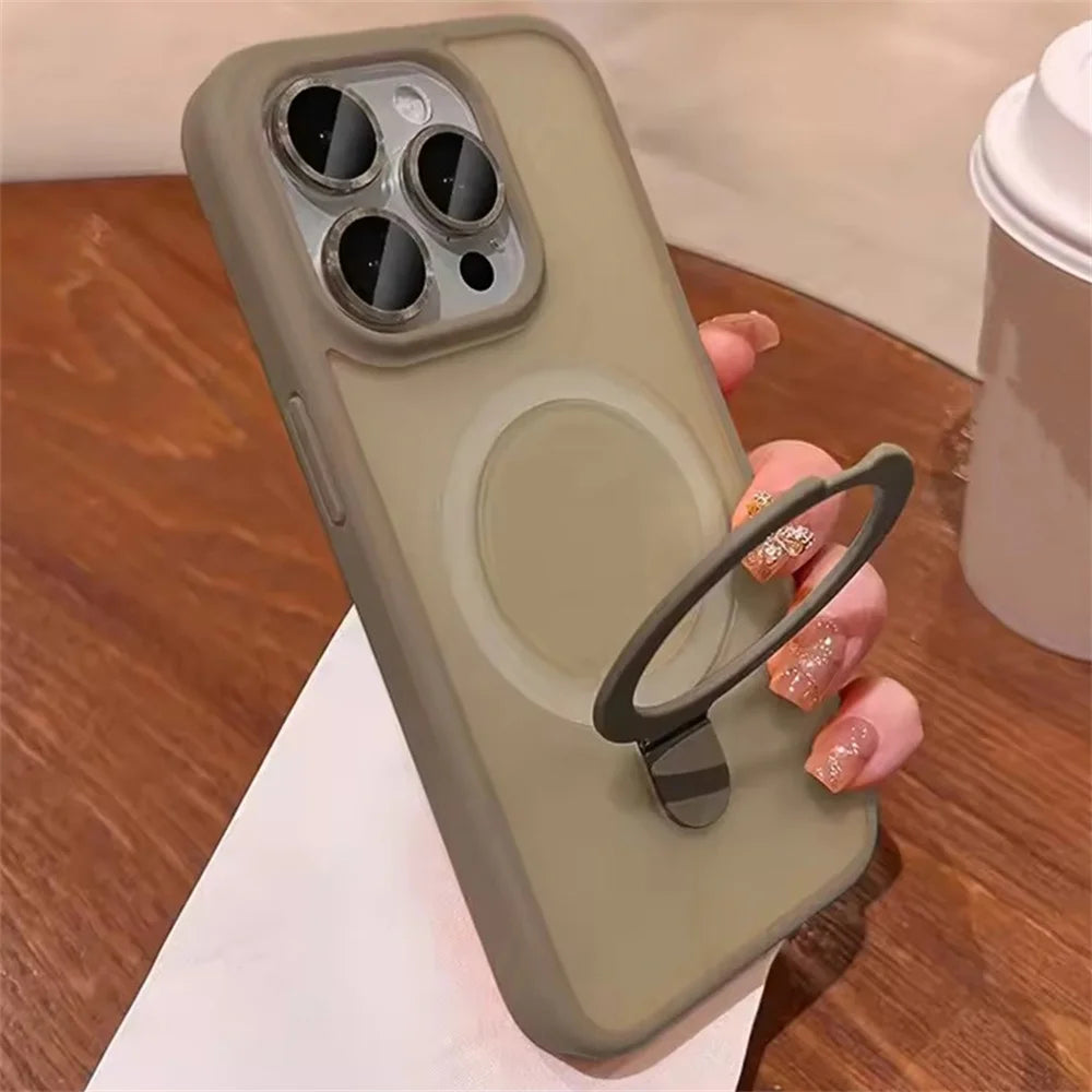 For Magsafe Magnetic Phone Case For iPhone 17 Air 16 15 14 12 13 Pro Max Matte Ring Holder Cover For iPhone 16 15 Plus 5G Fundas