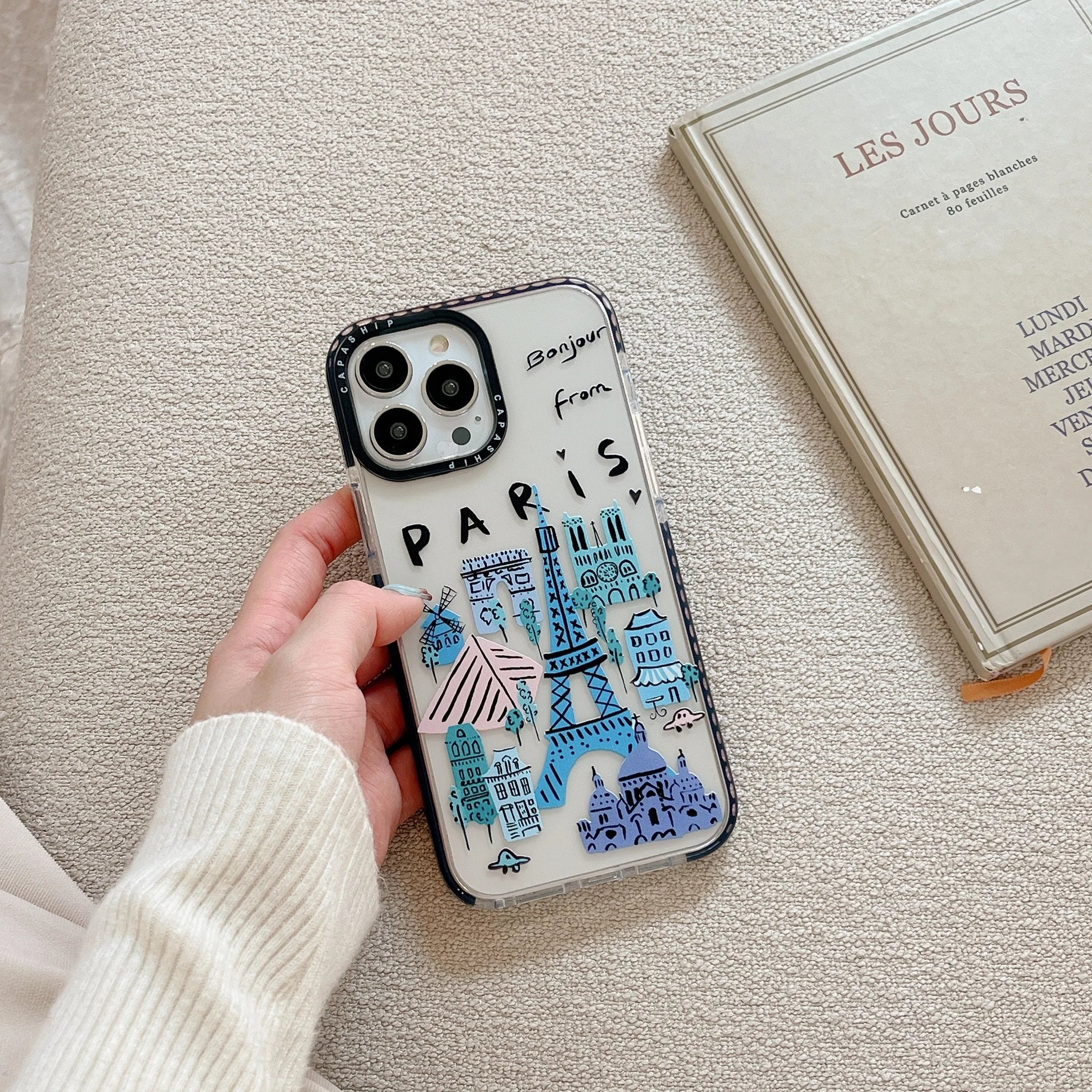 Paris London New York City Landmark building Cartoon Doodle Cover Case For iPhone 16 15 14 13 12 11 Pro Max 7 8 Plus Mini X XR