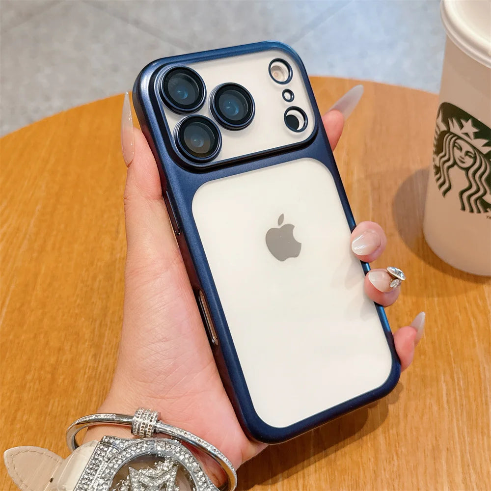 Luxury Frosted Transparent Matte Phone Case For iPhone 16 15 17 Pro Max Air 14 13 12 11 Metallic Color Frame Protection Cover