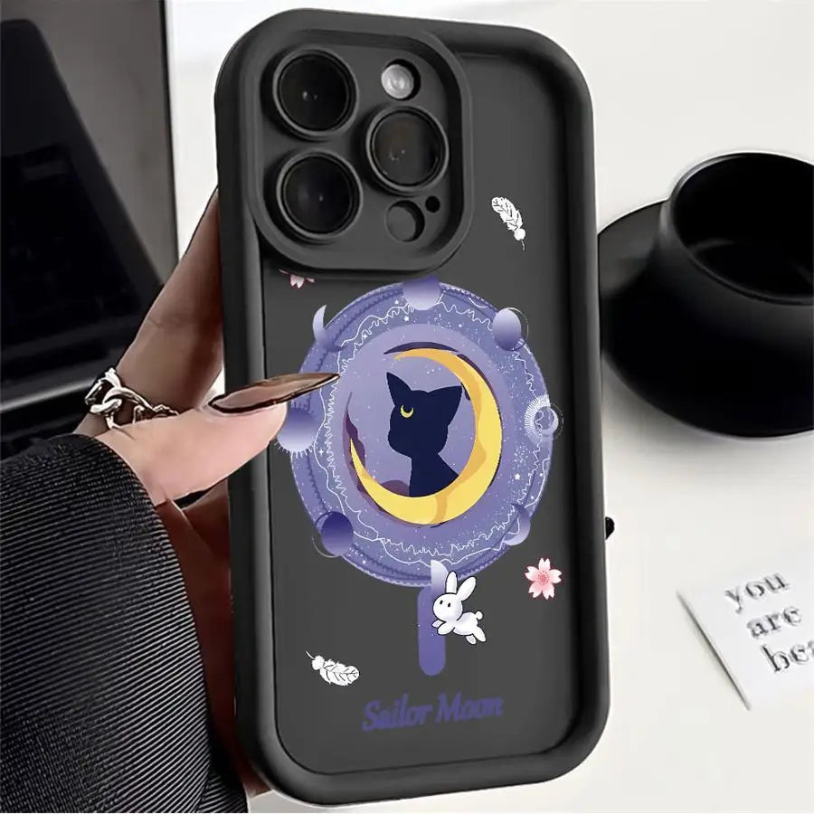 Phone Case for iPhone 17 Air 13 12 11 Pro Max 15 16 14 Plus XS Max 16e XR Soft Cover Sailor Moon Cat Manga