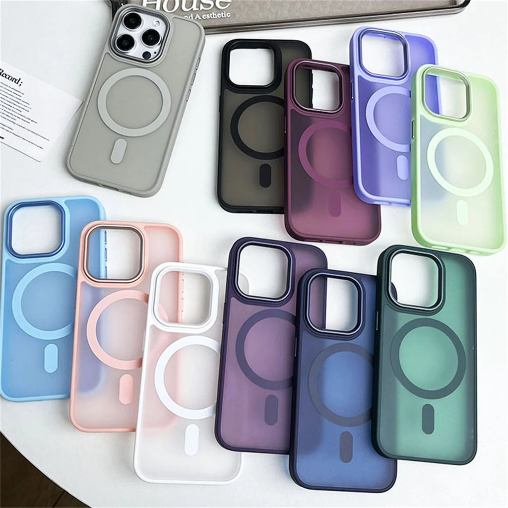 Magnetic Translucency Case Fashion Matte Frosted Magsafe Splice Color Cover For iPhone 16 15 14 13 12 11 Pro Max 16 Plus