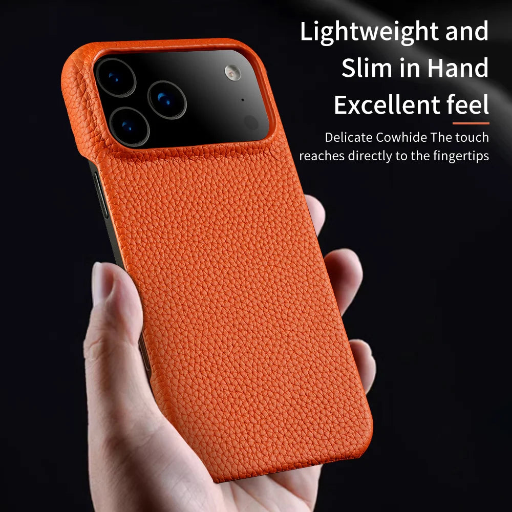 LANGSIDI for Magsafe Case for iPhone 17 Air 15 16 Pro Max Lychee Natural Cowhide Leather Magnetic Protector Luxury Phone Cover
