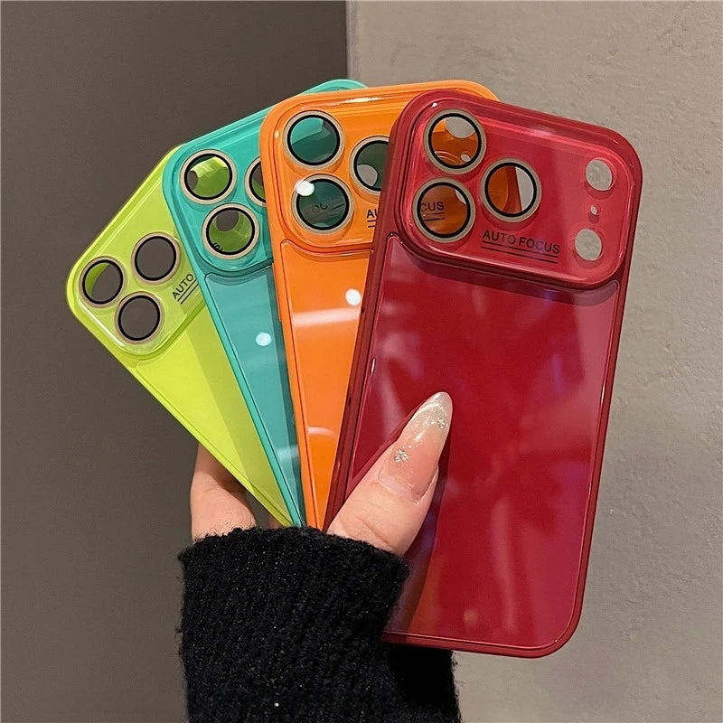 Luxury Tempered Glass Phone Case For iPhone 11 12 13 14 15 16 17 Pro Max Candy Shockproof Bumper Back Cases Cover