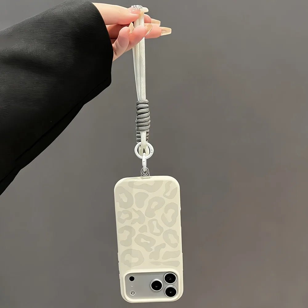 Pastel Leopard Print Phone Case For iPhone 17 16 15 14 Plus 13 12 11 Pro Max  Air With Short Wrist Strap Shockproof Soft Cover