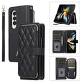 Crossbody Leather Zipper Wallet Card Phone Case for Samsung Galaxy Z Fold 7 6 5 4 3 5G Luxury Wrist Rope Flip Stand Cover Coque