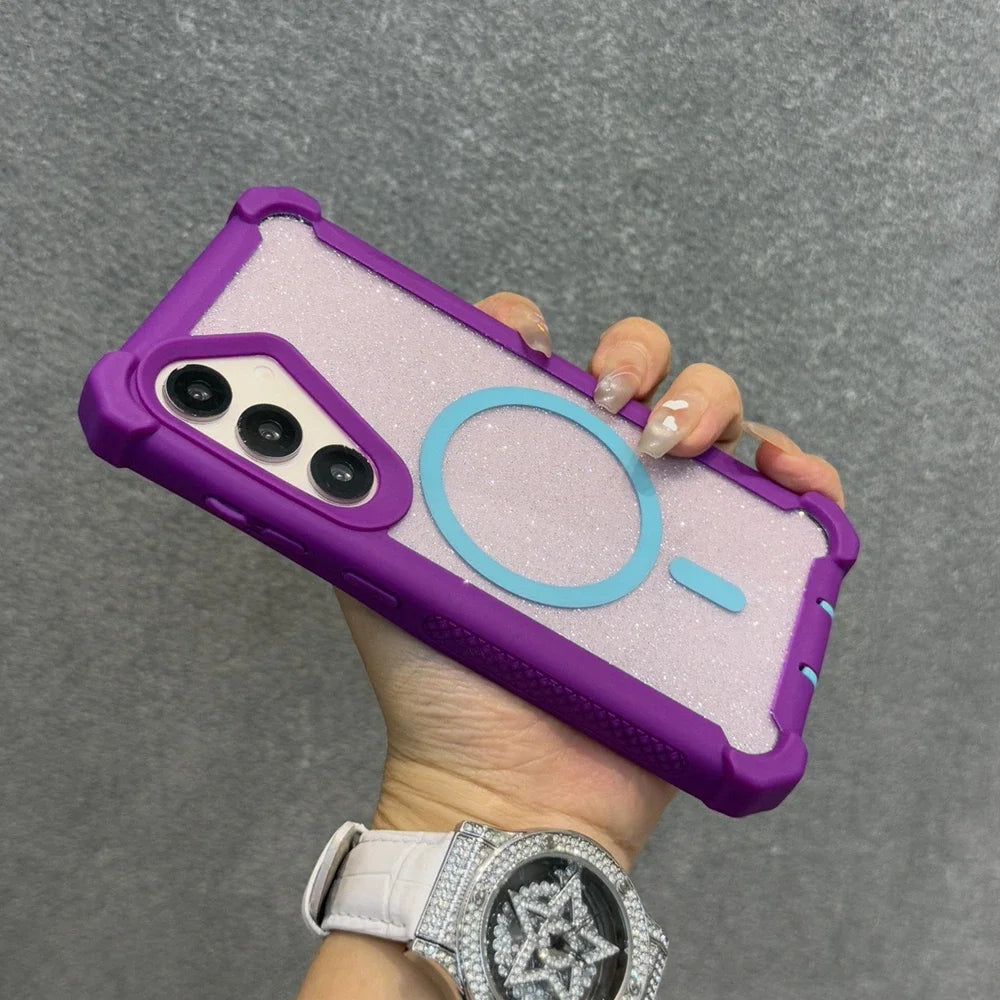 for Samsung S26 Ultra Anti-knock Armor Glitter for Magsafe Case for Samsung Galaxy S24Ultra S25 Plus PC Hybrid Shockproof Cover