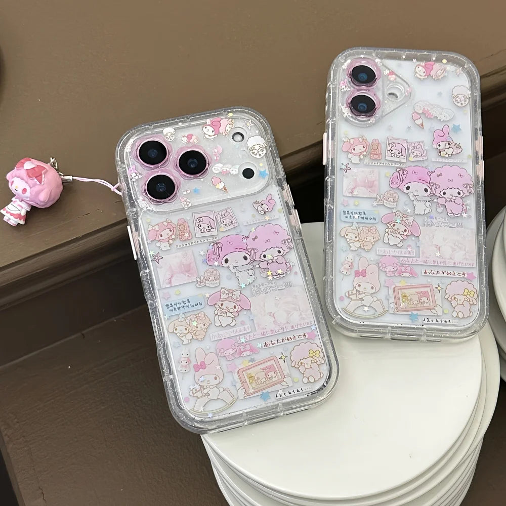 Little Flower Dropping Gel Meileti Phone Case For iPhone 17 14 15 16 Pro Max With Bracelet Little Twin Lamb Lovely Back Cover