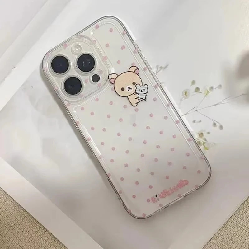 Lovely R-Rilakkuma Clear Case for iPhone 16 15 14 13 12 Mini 11 Pro Max XS X XR 8 7 Plus Shockproof Liquid Silicone Cover funda