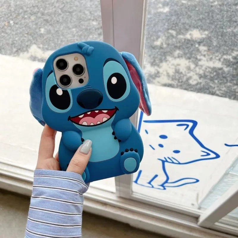 Disney Stitch Big Ear Silicone Phone Case for iPhone 17 17Pro 16 15 14 Plus 13 12 11 Pro Max Soft Shockproof Protective Cover