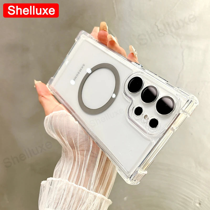 Transparent Armour Magnetic Case Shelluxe For Samsung Galaxy S26 S25 Ultra S24 S23 S22 Plus Luxury Corners Protector Phone Cover
