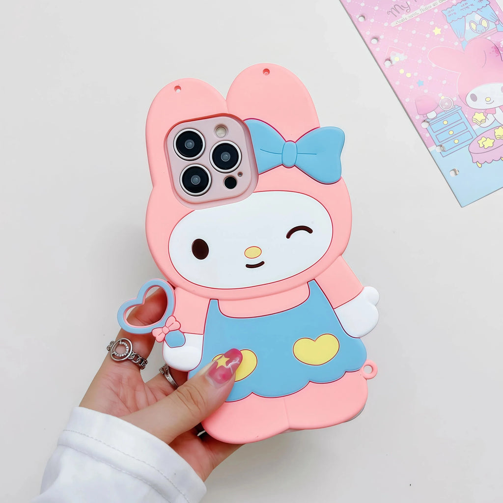 Cartoon 3D Hello Kitty Kuromi Melody Phone Case For iPhone 17 16 15 14 13 12 11 Pro Max Plus 16e 6 7 8 Plus Silicone Back Cover