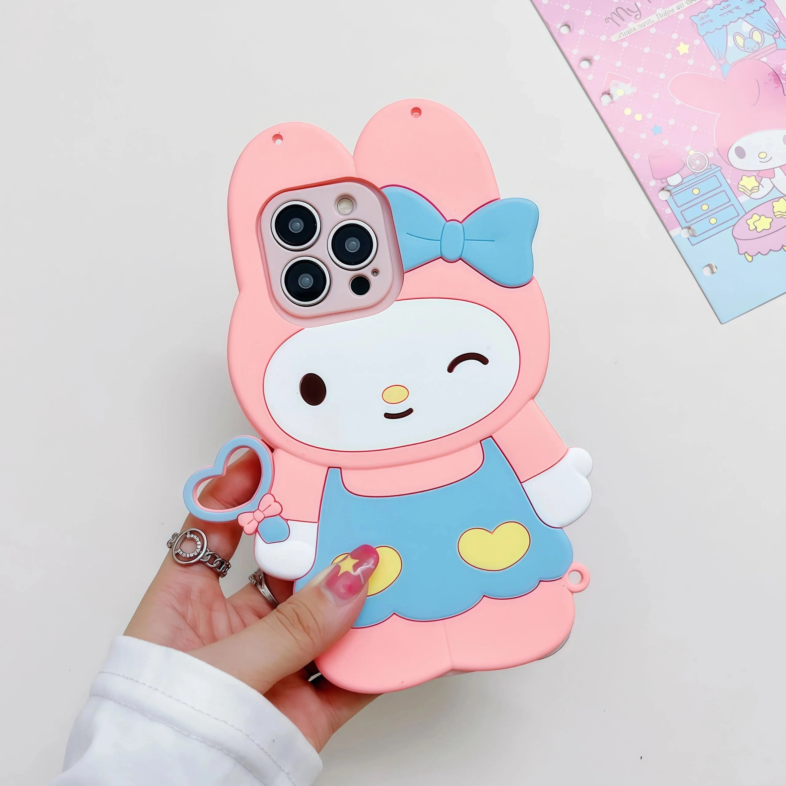Cartoon 3D Hello Kitty Kuromi Melody Phone Case For iPhone 17 16 15 14 13 12 11 Pro Max Plus 16e 6 7 8 Plus Silicone Back Cover