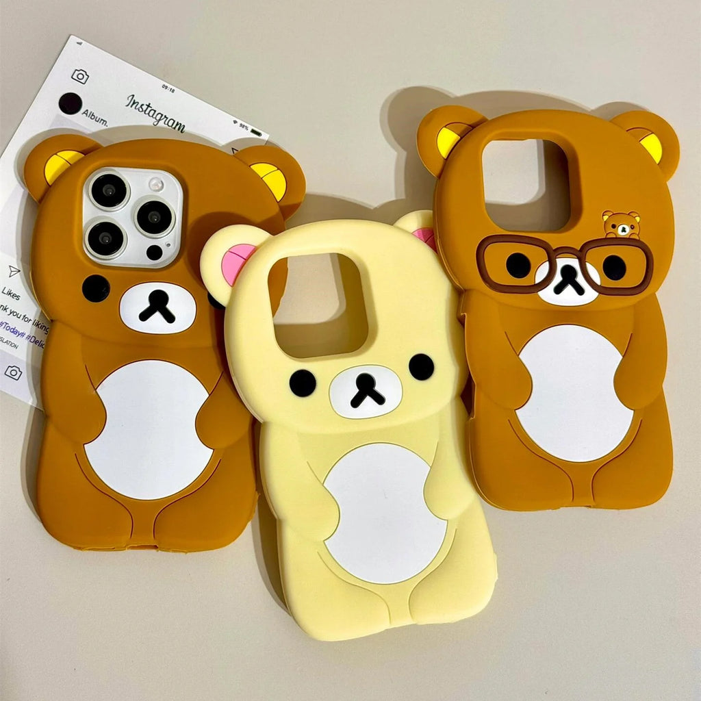 Ins Newest Bear Wear Glasses Phone Case For iPhone 17 16 15 14 13 12 Pro Max 6 7 8 Plus XS 3D Cartoon Silicone Cover