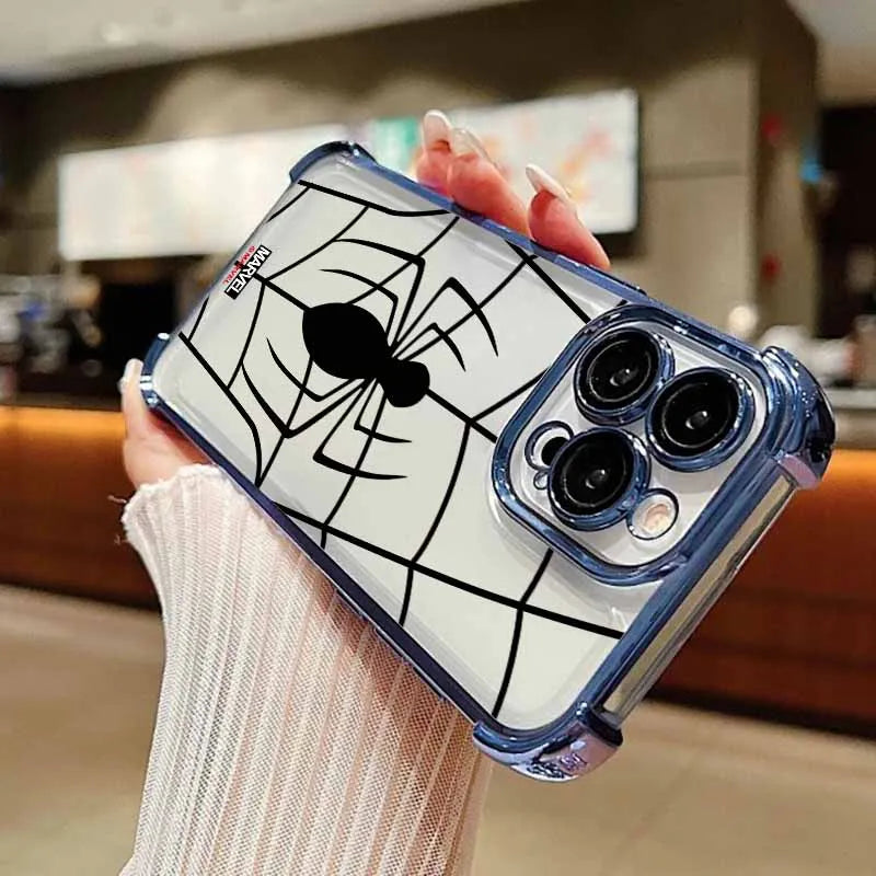 S-pider-ManS Cute For iPhone 17 AIR 16E 16 15 14 13 12 11 XS Pro Max mini Plus Plating Anti-Fall Cool Phone Case