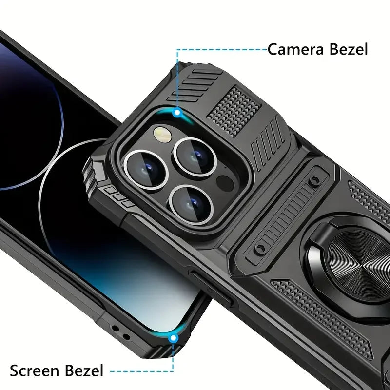 Heavy Duty Case For iPhone 17 16 15 14 13 Pro Max 11 Magnetic Rotated Ring Kickstand Protection Hidden Card Slots Wallet Cover