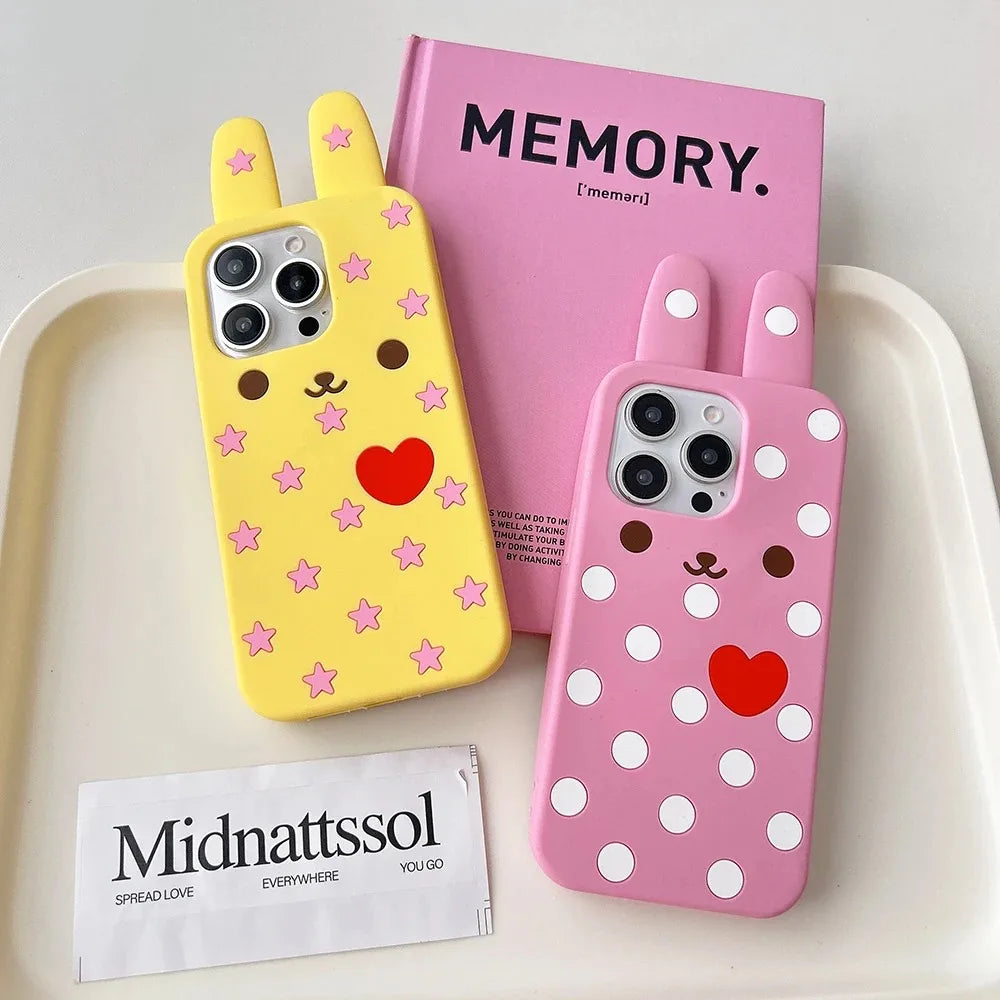 Cute 3D Cartoon Rabbit Star Love Heart Pearl Bow Phone Case for iPhone 17 Air 16 15 14 13 12 11 Pro Max 17promax Silicone Cover