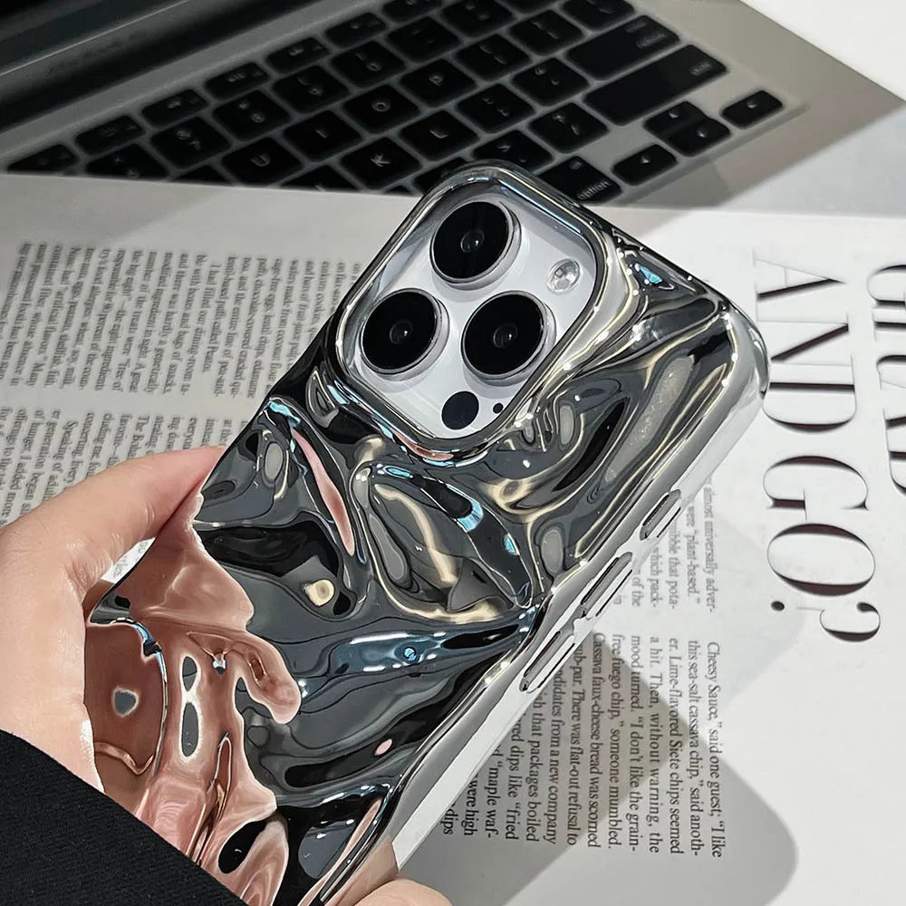 Luxury Electroplate Silvery 3D Wrinkle Phone Case For iphone 17 16 15 14 13 11 12 Pro Max 17Air Purple Water Ripple Soft Cover