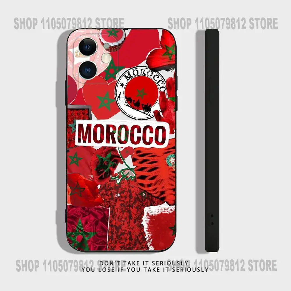 Morocco Flag Phone Case For iPhone 17 16,15,14,13,12,11,Pro,XS,Max,XR,Plus,Mini Soft Silicone Black Shockproof