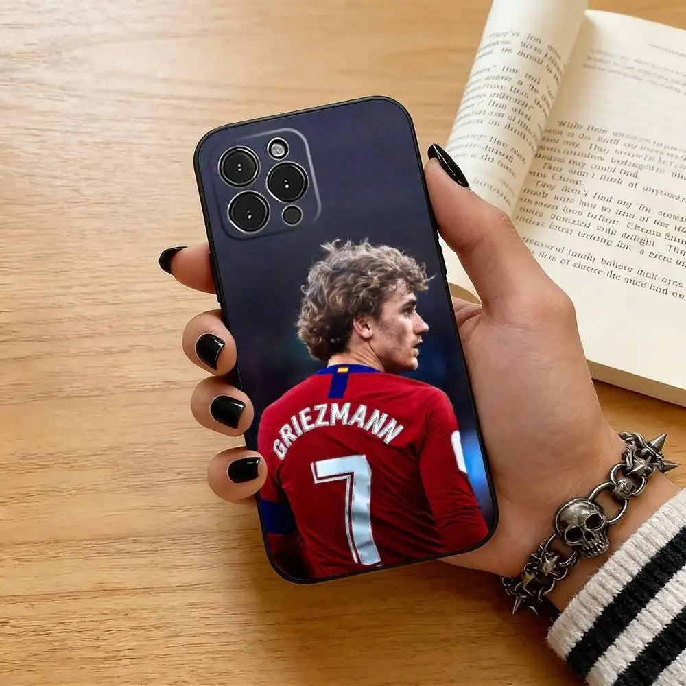 A-Antoine G-Griezmann Football Phone Case For iPhone 17,16,15,14,13,12,11 Plus,Pro Max,XS,Soft Silicone Black Cover