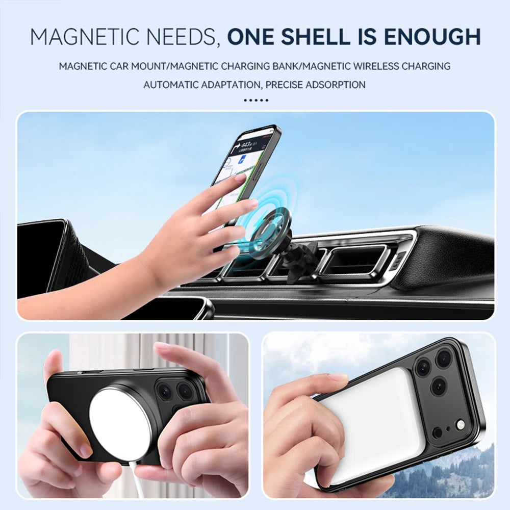 Wireless Charging Cover Lens Protection  Phone Case For iPhone 17 Pro Max 17 Pro 13 15 16 14 Air Luxury Folding Stand Magnetic