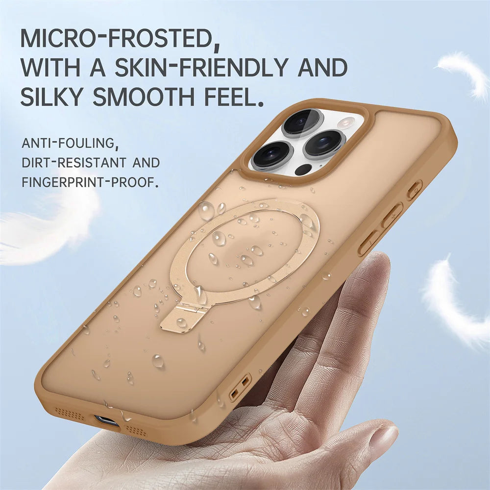 Metal Ring Stand Matte Magnetic Case for Magsafe iPhone 16 Pro Max 15 14 13 12 16 Pro Max Plus 15Pro Wireless Charge Cover