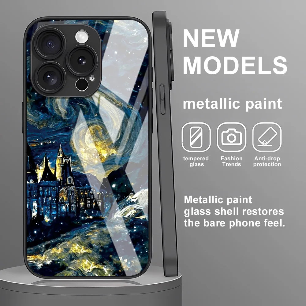 Tempered Glass Case For iPhone 12 Pro Max Cases iPhone 17 Air 16 15 14 13 12 11 Pro Plus X XS XR 7 8 SE Funda Cosmic World Cover