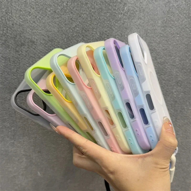 Luxury Soft With lanyard Silicone For Magsafe Case for iPhone 17 16 15 14 13 12 Pro Max Plus Air Wireless Charge Magnetic Cover