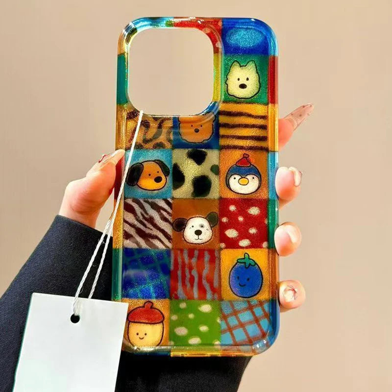 Adorable And Vibrant Plaid Leopard Pattern Cartoon Animal Phone Case for iPhone 17 16 Pro Max 15 14 13 12 11 XS X 7 8 Plus Cover