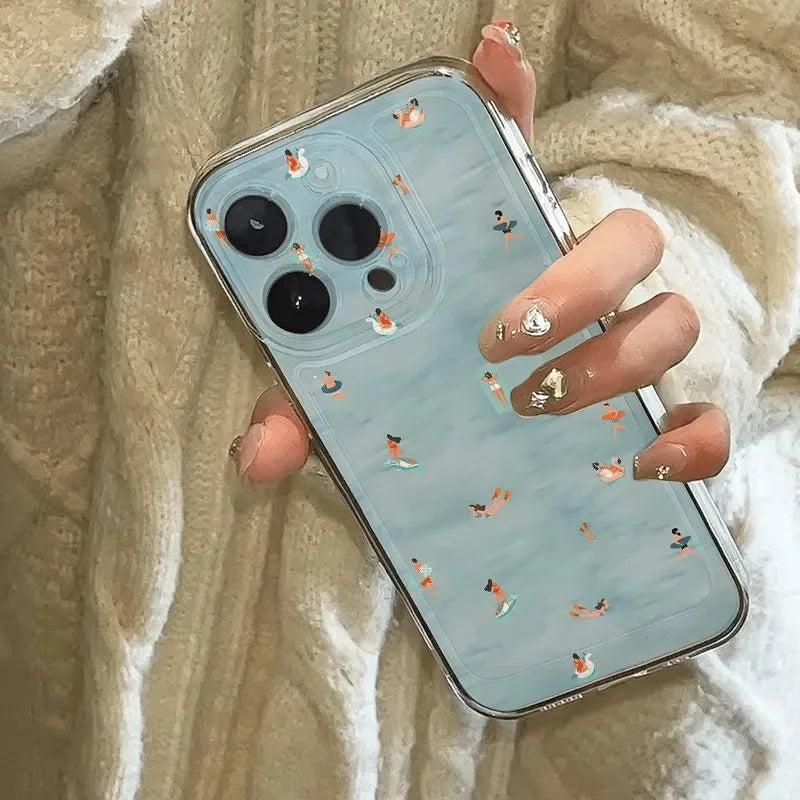 INS Summer Refreshing Creative Blue Pool Cool Trend Phone Case For iPhone 16 E 15 14 13 12 11 Pro XR XS Max 7 8 Plus Y2K Cover ﻿