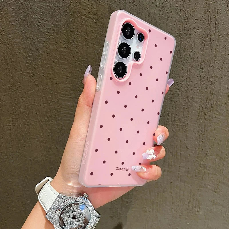 Simple Stripe Polka Dot Case For Samsung Galaxy S26 Ultra S25 S24 S23 Plus Ultra 2-in-1 Candy Matte Color Hard Shockproof Cover