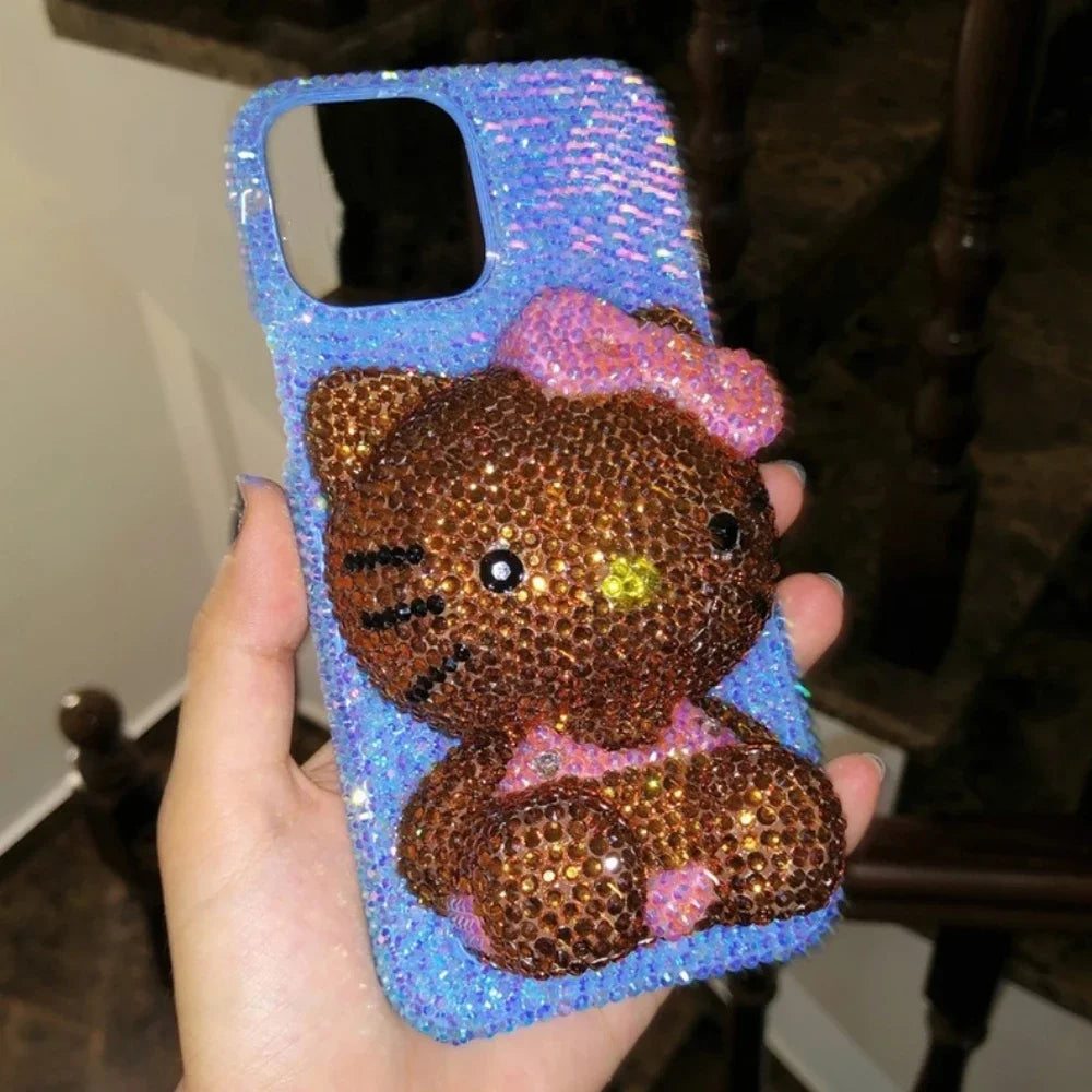 Hot Hello Kitty Rhinestone Crystal Phone Case Chain For iPhone17 Air 16 12 13 14 15Pro Max X Xs XR 7 8 Plus SE Transparent Bu